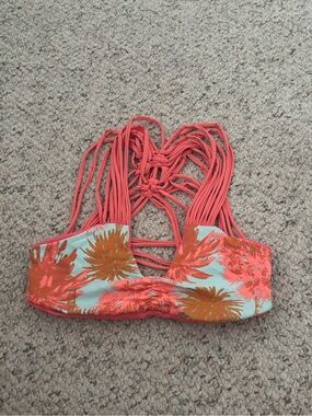 Coral Palm Print Strappy Back Bikini Top
